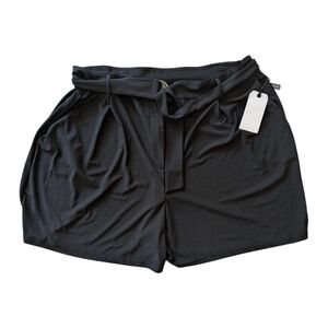 Leith Black High Waist Trouser Shorts with Belt